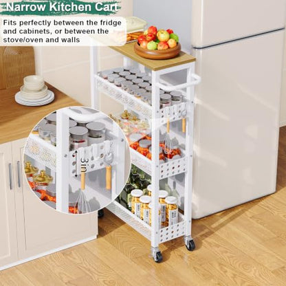 Laundry Room Slim Rolling Cart with Wheels for Between Washer and Dryer Gap - color: Light White, size: 7.1″ Wide