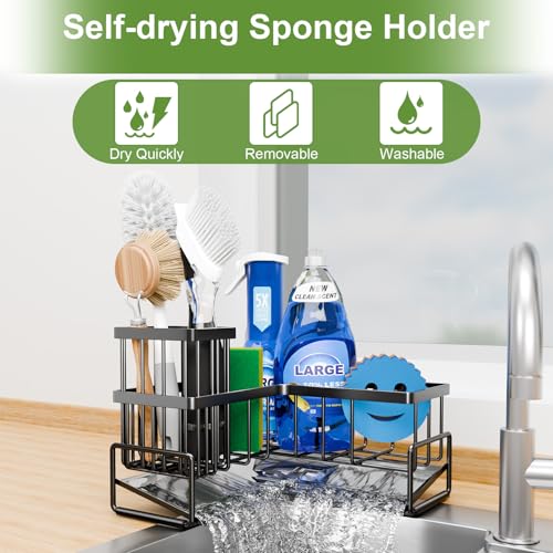Fikoksol Large Sponge Holder for Kitchen Sink, 90-Degree Sink Caddy Storage - color: Black