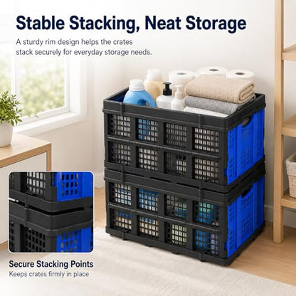 49L Collapsible Storage Crate, Stackable, Blue, 1 Pack - size: 1 Pack