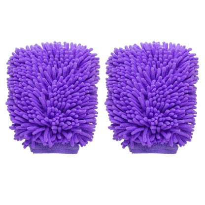 HARFINGTON 2pcs Chenille Microfiber Car Wash Mitts 10" x 7.5" Scratch Free Wash Gloves Absorbent Double Sided Plush Cleaning Drying Mitts for Car Washing Home Clean Purple - color: Purple