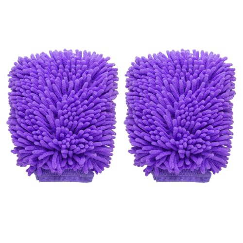 HARFINGTON 2pcs Chenille Microfiber Car Wash Mitts 10" x 7.5" Scratch Free Wash Gloves Absorbent Double Sided Plush Cleaning Drying Mitts for Car Washing Home Clean Purple - color: Purple