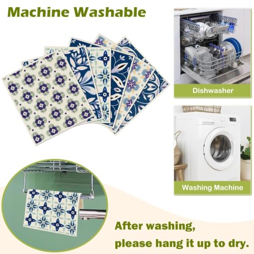 6 Pcs Swedish Paper Cloths for Kitchen, Reusable Paper Towels Washable - color: Blue Ornamentation