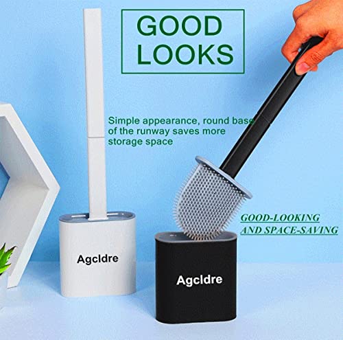 Toilet Brush with Holder Silicone Toilet Brush and Cleaning Brush for Household Bathroom Toliet Brush Set (White) - color: White
