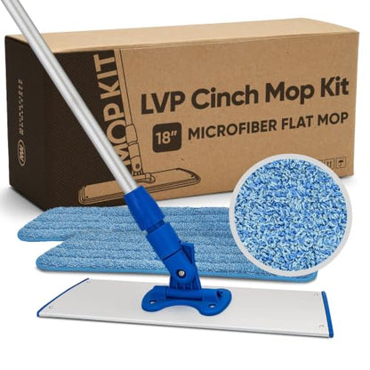 Microfiber Wholesale 18” Luxury Vinyl Plank Floor Mop | Deep Clean Without Damaging | Recommended by LVP Manufacturers | Heavy Duty Lightweight | Reusable Microfiber Mop Pads