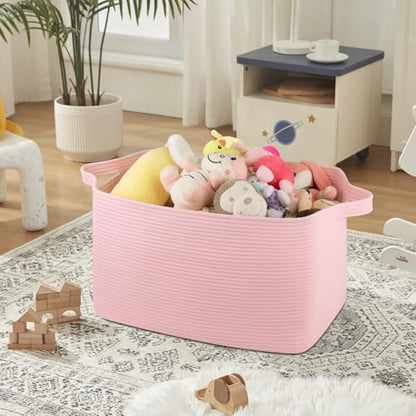 OIASKET 95L Extra Large Blanket Basket, 24" x 16.9" x 14.2" Woven Basket - color: Pink, size: 24"x16.9"x14.2"