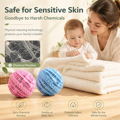 Laundry Balls Set, Eco-Friendly Super Washing Machine Laundry Ball, All Natural Washer Ball Laundry Detergent Alternative, Household Can Be Reused 2000 Washings(2pcs Balls, Pink,Blue) - color: 2Pack,Pink,Blue
