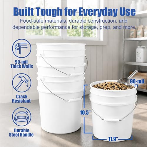 ePackageSupply 3.5 Gallon Bucket, Food-Grade w/Lid, BPA-Free, Red,6 Packs - color: Red, size: 6 Packs