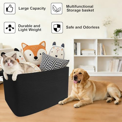 96L Woven Laundry Basket with Handles, Extra Blanket Basket,Black - color: Black, size: 96L