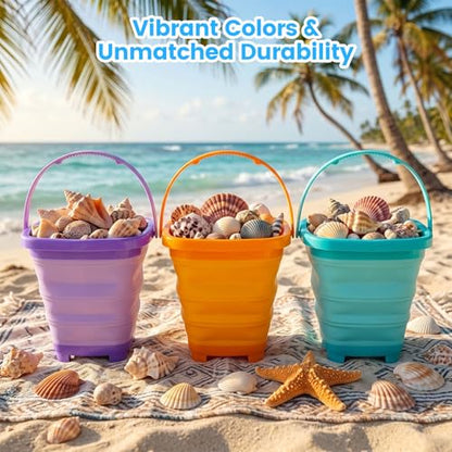 SHINDEL 3 Set Collapsible Beach Buckets, Multicolor - color: Mix 2