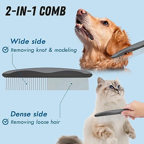 Docrok Pet Grooming Brush and Metal Comb Combo for Dogs & Cats, Gray - color: Gray
