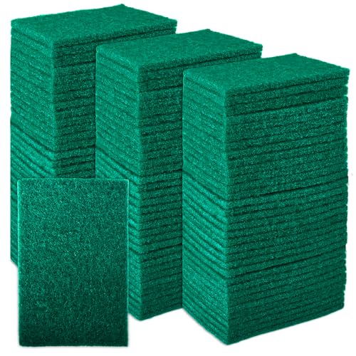 CONLI 100 PCS Scouring Pad Reusable Household Green Scrubbing Pads for Cleaning, Multipurpose 6" x 4" Non Scratch Scrubbing Pads for Kitchen Dishes Pan Metal Grills - color: Green