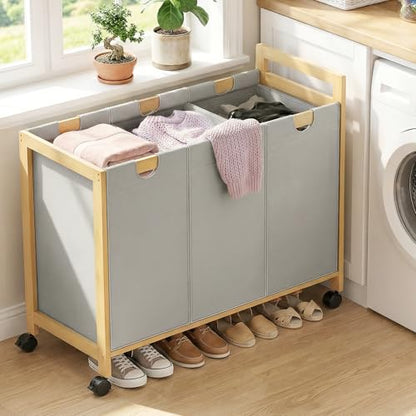 Homykic 250L Laundry Sorter with Wheels, 3-Section Laundry Hamper, Grey - color: Grey