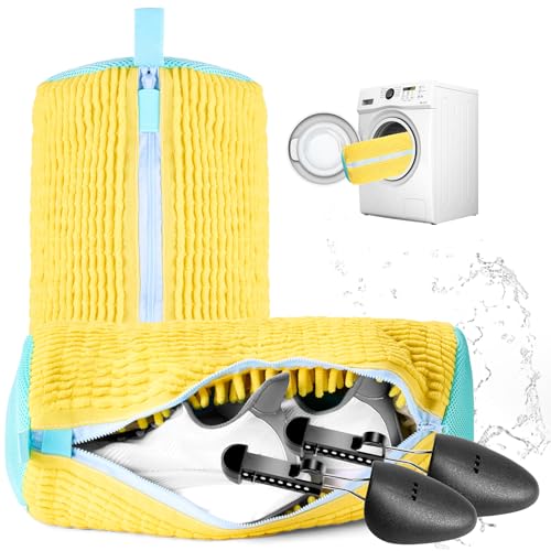 Shoe Washing Machine Bag, 2 Pcs Laundry Shoe Bag For Washing Machine, With 2 Boot Stretcher (L 6-12.5), 360°Deep Clean, Fit Most Shoes Type - style: With L Shoe Tree