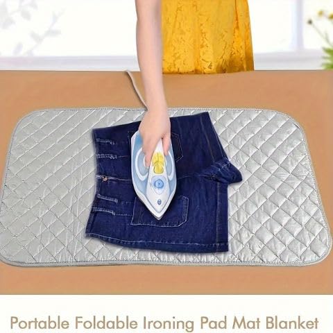 Portable Foldable Silver Ironing Mat Blanket, Thick Heat Resistant Ironing Pad for Table Top, Bed and Travel, 33.5"×19"