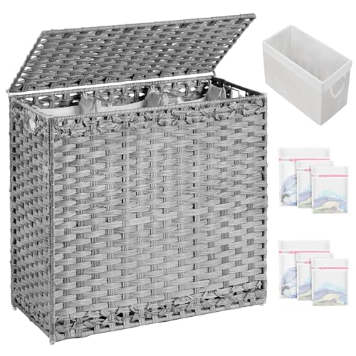 SETVSON Laundry Hamper with Lid Laundry Basket 132 L PE Rattan, Gray - color: Grey, size: 35.0 Gal