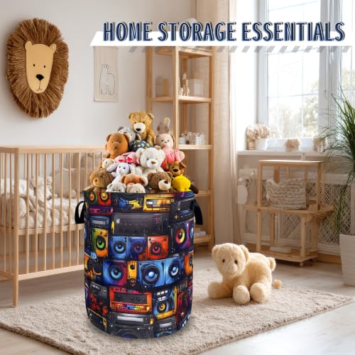 Retro Radio Tape Laundry Basket Oxford Cloth Foldable Hamper 18.9x16.5 Inch - color: Retro Radio Tape Pattern