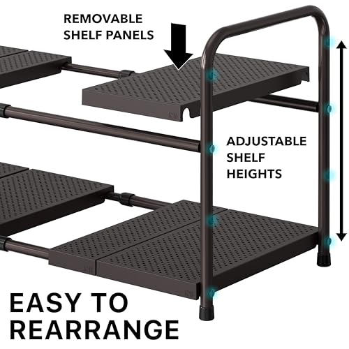 Simple Houseware Under Sink 2-Tier Heavy Duty Expandable Organizer, Bronze - color: Bronze