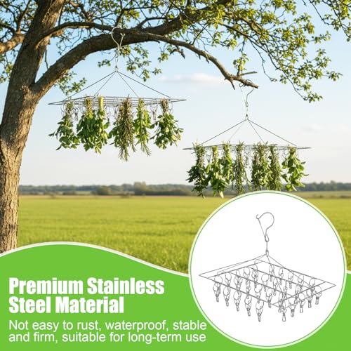 6 Pcs Stainless Steel Clothing Drying Rack, Hanging Drying Rack with Clips, Foldable Swivel Dryer Windproof Hook for Plants Flowers Towel Lingerie Sock Laundry