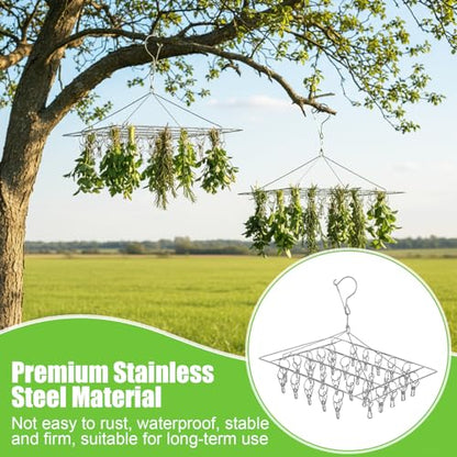 6 Pcs Stainless Steel Clothing Drying Rack, Hanging Drying Rack with Clips, Foldable Swivel Dryer Windproof Hook for Plants Flowers Towel Lingerie Sock Laundry