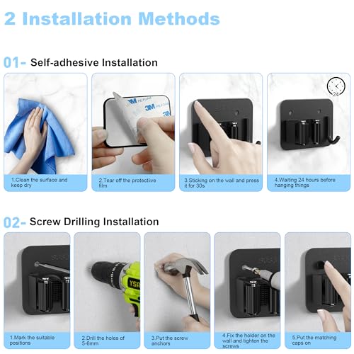2 Pack Broom Holder Wall Mount, 304 Stainless Steel Mop Organizer with Hook - color: C-Black, size: 2PCS Gripper