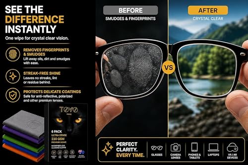 Microfiber Cleaning Cloth – 6 Pack, 230 GSM Ultra Soft Lens Cloth for Glasses, Camera & Screens, Streak-Free, Lint-Free, Scratch-Safe (6x7 Inch) - color: Black, Dark Gray, Navy Blue, Green, Orange, Purple, size: 15x18 cm (6x7 Inch)