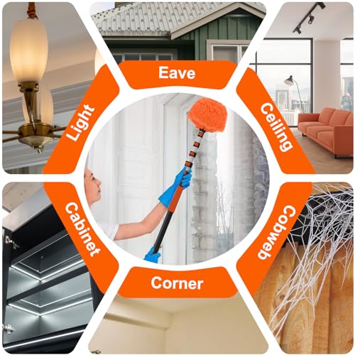 SISUPASSIE 30FT Reach Cobweb Duster with Extension Pole, High Ceiling Long Duster with 5-24FT Telescoping Pole, Spider Web Brush for Indoor Outdoor Use - size: 24FT