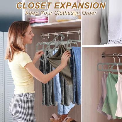 Pants Hangers Space Saving, 30 Pack Velvet Hangers for Closet with 30 Hooks, Strong Durable Non Slip Slim Clothes Hanger, Ultra Soft Flocked Hanger for Pants, Shirts, Bra, Shorts (Grey) - color: Gray
