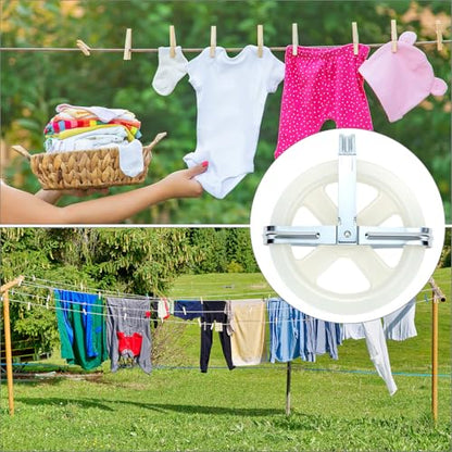 QWORK Clothesline Pulley Set, 2 Pack 5-Inch Nylon Pulley for Outdoor Clotheslines, Fits Rope Up to 3/8-in
