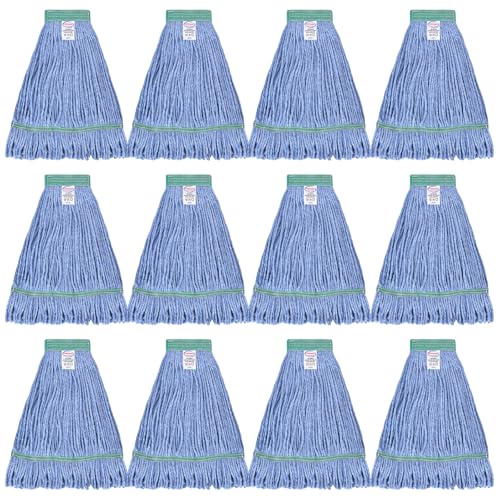 Onesimus 24 oz Mop Head Replacement, Industrial Mops for Floor Cleaning Heavy Duty 4-Ply Cotton Blend Looped End Wet Mop Refills 1.25 in Universal Headband, X-Large Blue, Case Pack 12 Pcs - size: Case of 12 (24 Ounce)