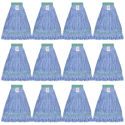 Onesimus 24 oz Mop Head Replacement, Industrial Mops for Floor Cleaning Heavy Duty 4-Ply Cotton Blend Looped End Wet Mop Refills 1.25 in Universal Headband, X-Large Blue, Case Pack 12 Pcs - size: Case of 12 (24 Ounce)