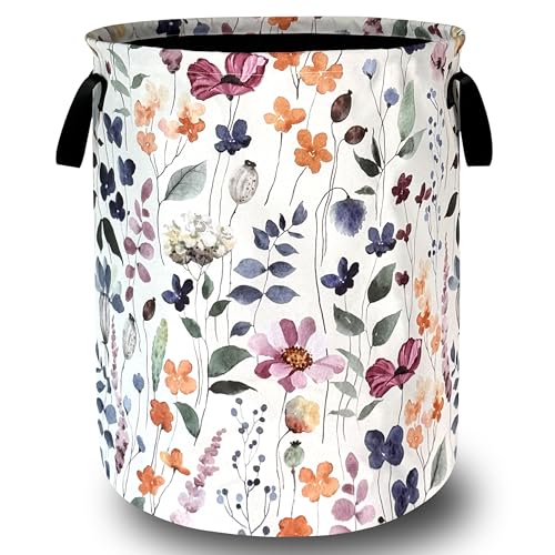 Watercolor Floral Laundry Basket Oxford Cloth Foldable Hamper 18.9"x16.5" - color: Watercolor Floral Bright Flowers