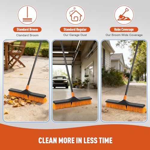 CLEANHOME 24" Push Broom Brush Outdoor for Shop, Deck, Garage, Concrete - size: 24" Head, 59" Handle