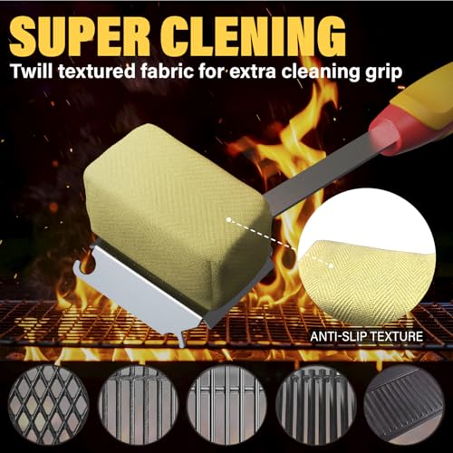 BBQ Grill Brush for Outdoor, Replacement Cleaning Head, Safe Steam Grill Cleaning Brush with Scraper, Non Metal Bristles for Cast Iron, Stainless-Steel Grates(RED) - color: Red