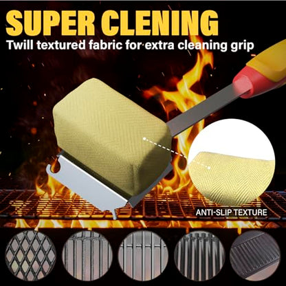 BBQ Grill Brush for Outdoor, Replacement Cleaning Head, Safe Steam Grill Cleaning Brush with Scraper, Non Metal Bristles for Cast Iron, Stainless-Steel Grates(RED) - color: Red
