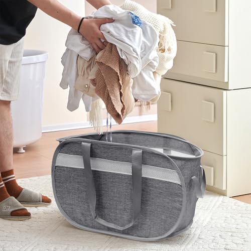 Collapsible Tear Proof Laundry Baskets with Dual Handles, Grey - color: Grey(Cationic)