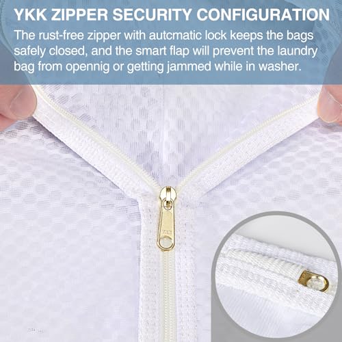 Honeycomb Mesh Laundry Bags 4 Pack (2L+2M), Durable Washing Bags with Auto-Lock Zippers, Heavy Duty Mesh Wash Bags for Delicates, Lingerie, Bra, Sock, Travel Storage Organizer - size: 2 Large X 2 Medium