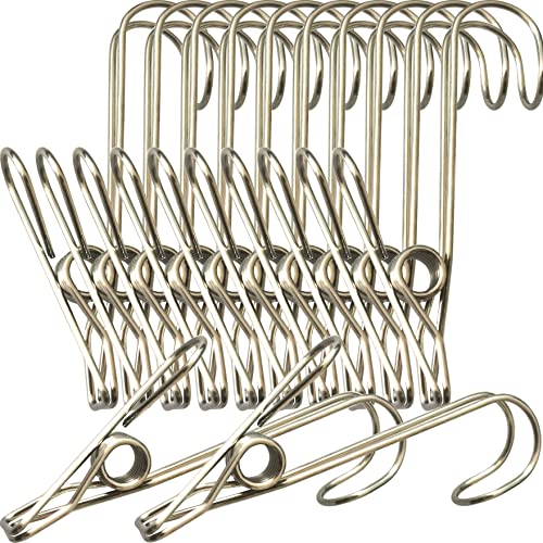 Stainless Steel Clothes Pins, 304 Stainless Steel Metal Long Tail Clothes Pins Stainless Steel Hook Clothes Pins Large Rust-Proof Clothes Pins (24)