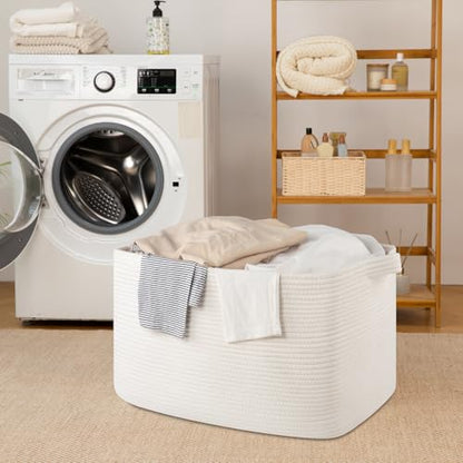65L Large Woven Blanket Basket for Living Room, 19.7"x15.7"x11.8" - color: White, size: 24"x16.9"x14.2"