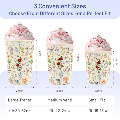 Iced Coffee Sleeve Reusable Neoprene Cup Sleeves, Floral - color: Floral