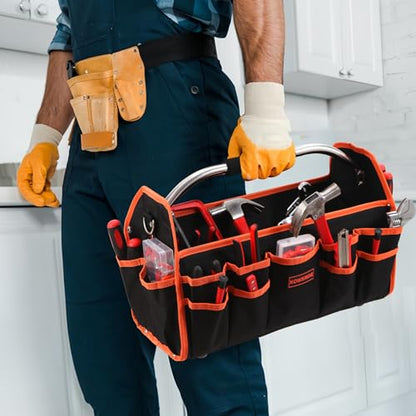 Kowsinde 16 Inch Tool Bag, Electrician Tool Bag, Open Top Tool Bags, 26 Pockets Can Hold Many Tools, Steel Handle and Removable Shoulder Strap - color: Orange