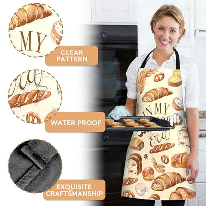 Adjustable Baking Aprons for Women - Cooking Aprons for Women with Pockets, Perfect for Baking Cooking Gradening - color: Yellow Sourdough