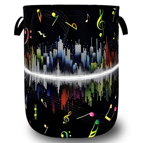 Colorful Music Notes Laundry Basket Oxford Cloth Hamper 18.9x16.5 Inch - color: Colorful Music Notes Printed
