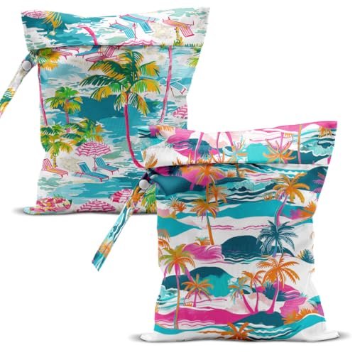 Swimsuit Bag Wet Bags for Travel Reusable Waterproof Dry Bags Diaper Bag Palm Tropical Wet Bag for Swimsuit Towels Beach Gym 10.2×12.6 Inches - color: Palm Tropical