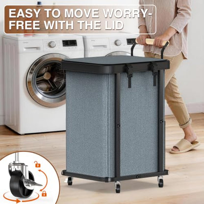 Laundry Hamper with Lid,Leather Patchwork Laundry Basket with Wheels Grey - color: Gray, size: 1 Section
