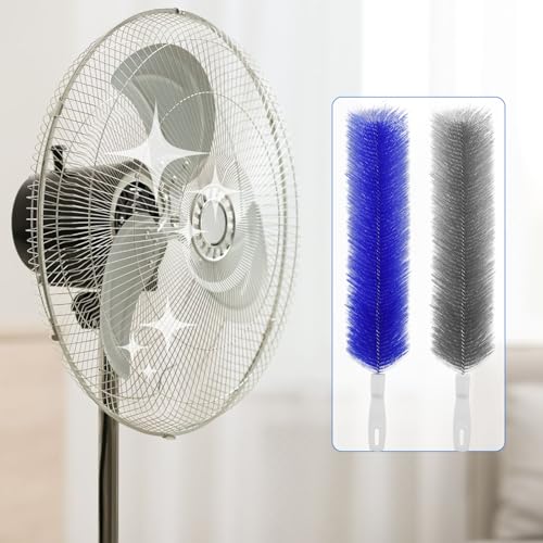2 Pcs Cobweb Duster, Bendable Fan Cleaner Brushes Set Reusable, Plastic Microfiber Duster for Air Conditioning Shutters,Ceiling Fan, Blades, Curtains,Air Vents(Blue，Gray)