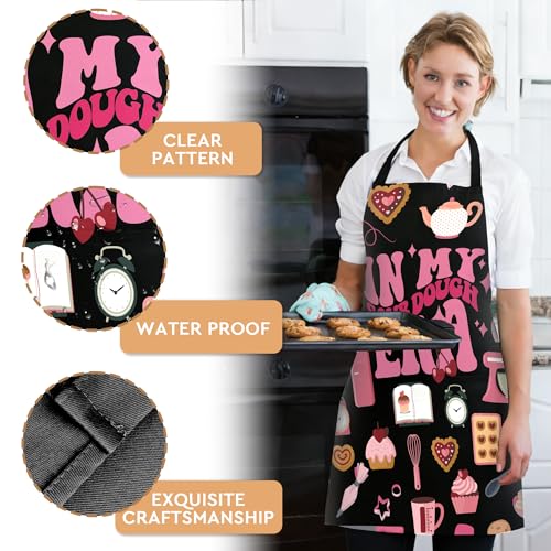 Adjustable Baking Aprons for Women - Cooking Aprons for Women with Pockets, Perfect for Baking Cooking Gradening - color: Black Sourdough