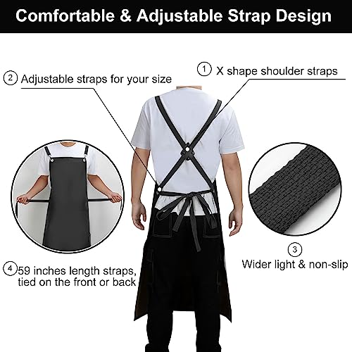 SHEOMERN Waterproof Rubber Apron, 48" XL Anti-Tear Heavy Duty Vinyl Adjustable Thicker Cross Back for Restaurant Dishwashing, Butcher, Lab Work, Dog Grooming - Black - color: Black-xl
