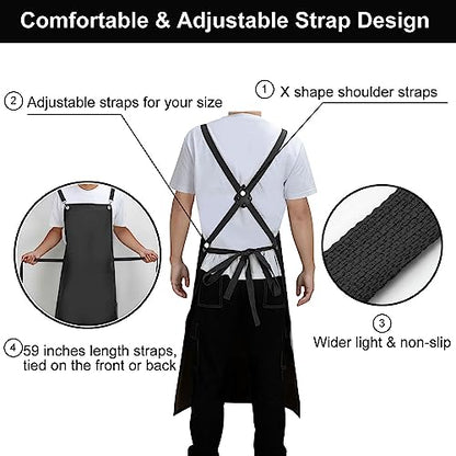 SHEOMERN Waterproof Rubber Apron, 43" Anti-Tear Heavy Duty Vinyl Adjustable Thicker Cross Back Dishwasher Apron for Restaurant Dishwashing, Butcher, Lab Work, Dog Grooming Black - color: Black