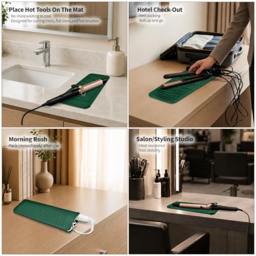 Heat Resistant Silicone Mat for Hair Straightener Curling Wand - color: Hunter Green, size: 1 Pack