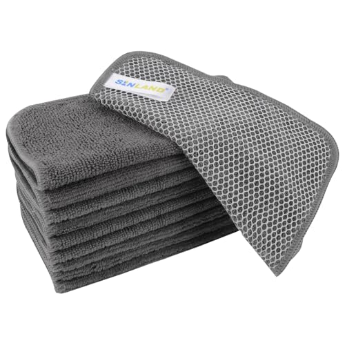 SINLAND Dish Cloth for Washing Dishes Kitchen Washcloth Cleaning Cloth - color: Grey, size: 7.87inchx7.87inch 10pack